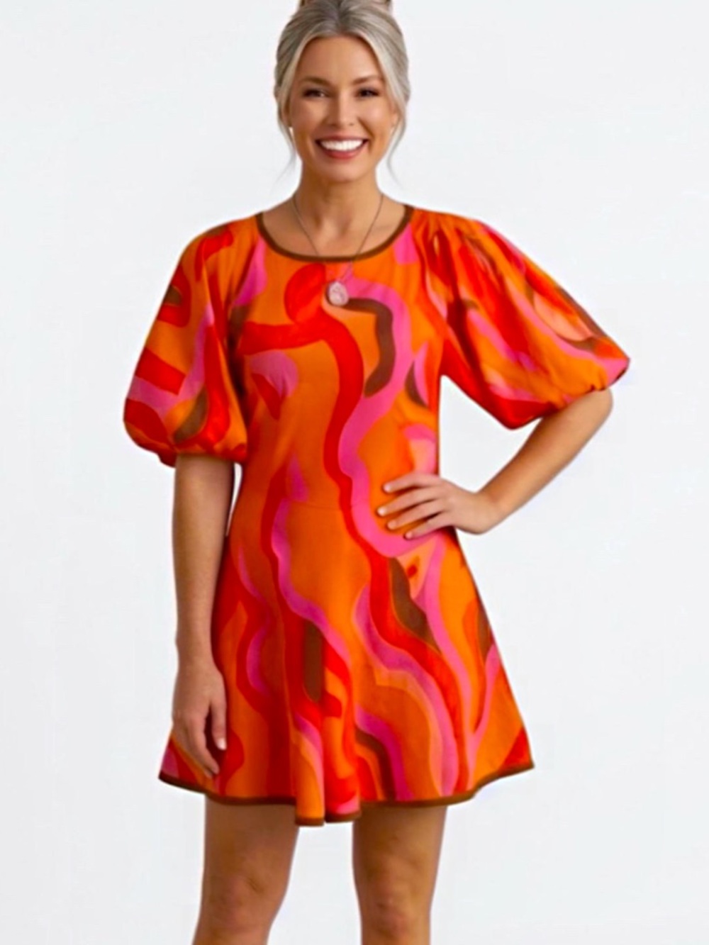 LaRoque Vibrant Juliette Cotton Short Dress Size Large Puff Sleeves